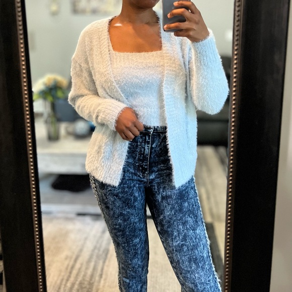 Fuzzy Cozy Baby Blue Cropped Cardigan and Cami Sweater Set, Size XL, L, M, NWT - Picture 4 of 5